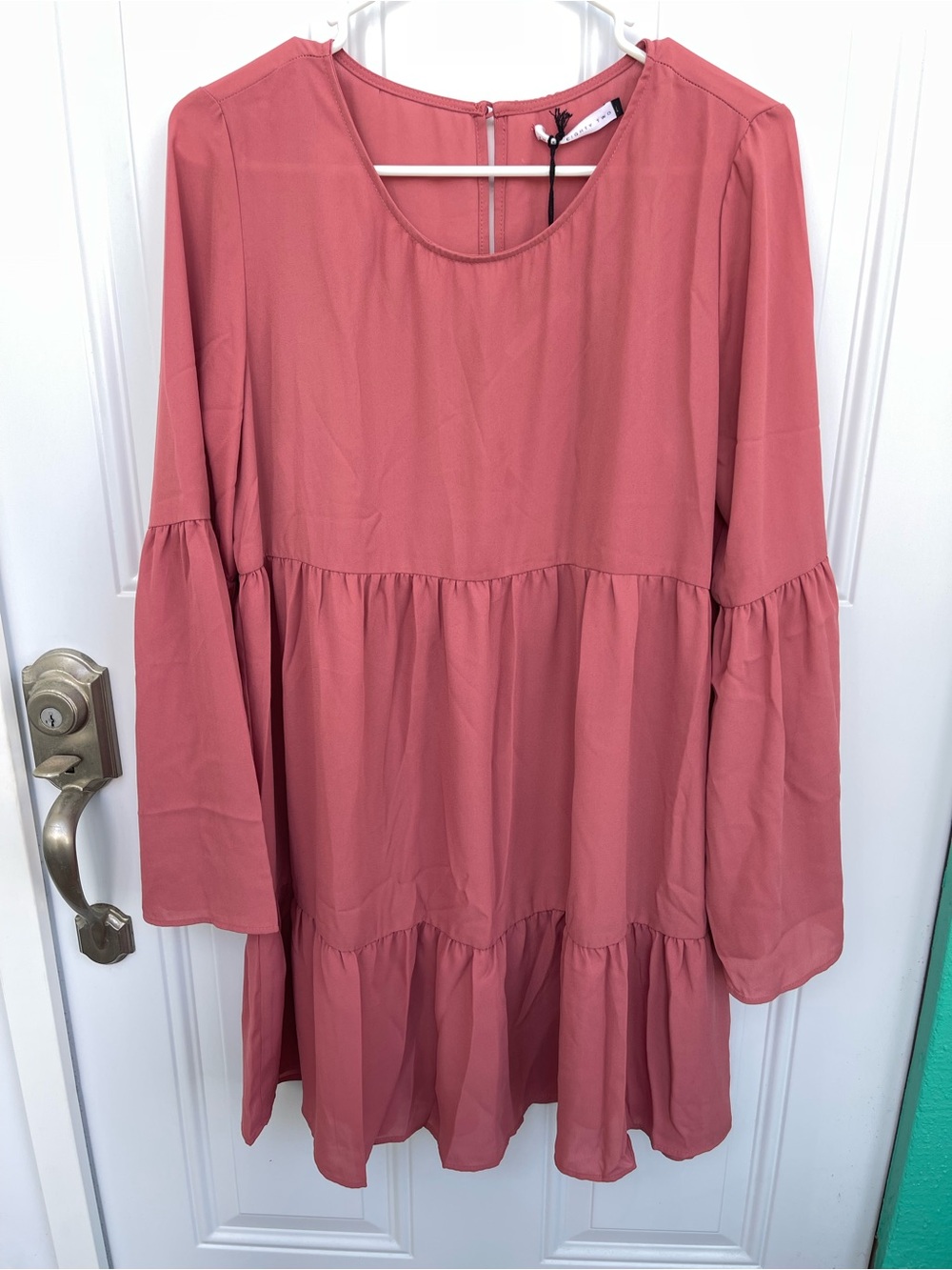 THREE EIGHTY TWO Flare Sleeve Dress w/ Slip Large Pink